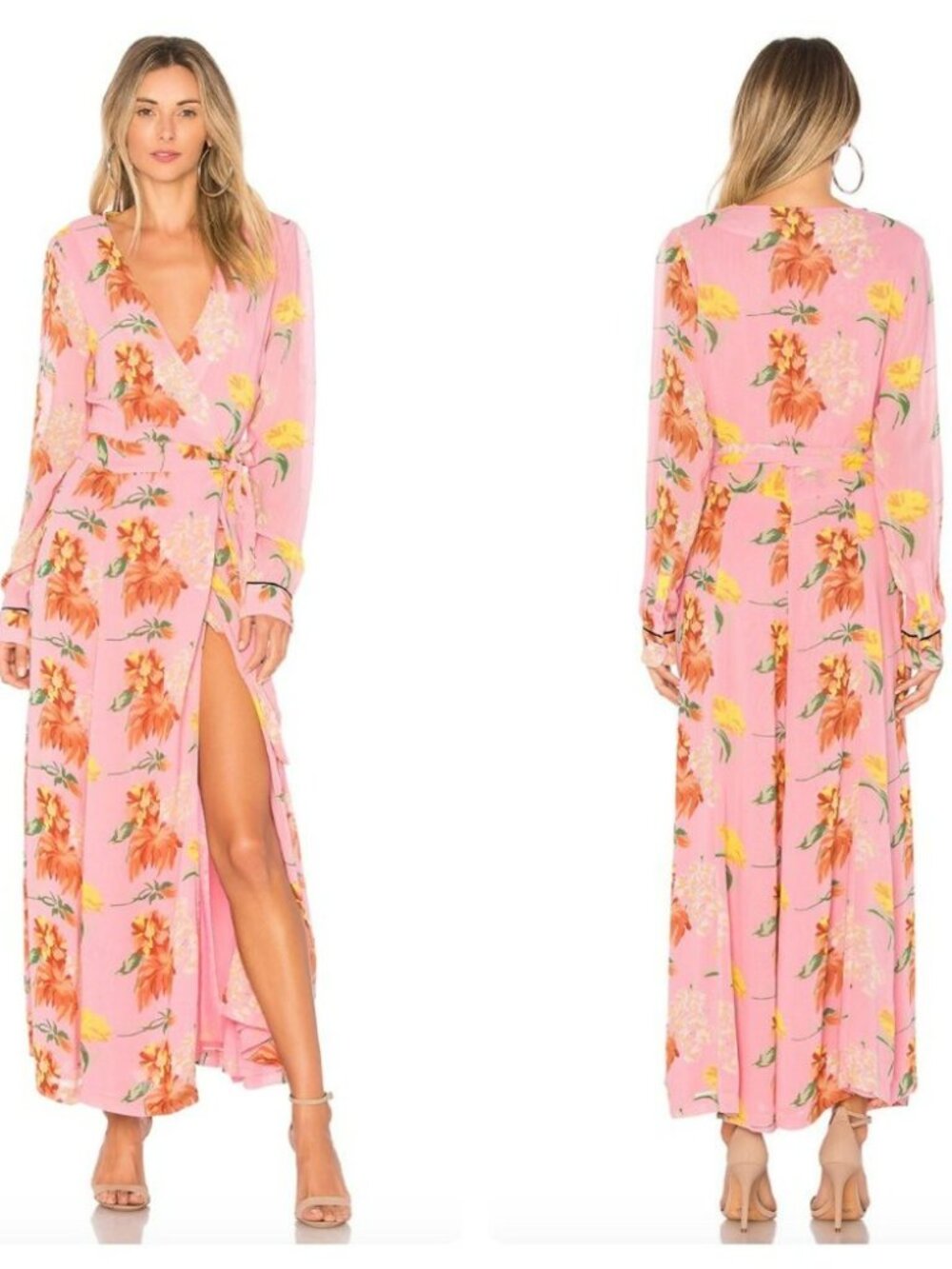Ganni Marceau Georgette Wrap Dress in Sea Pink Floral